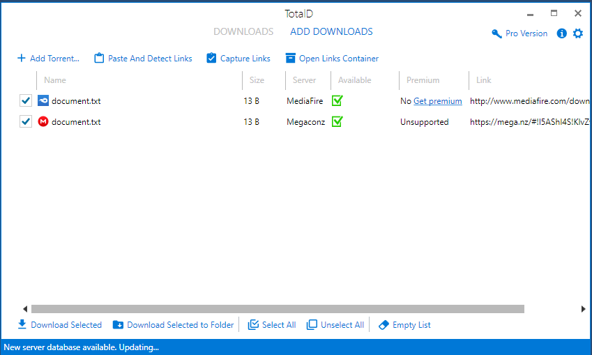 Pasting and detecting direct-download links in TotalD